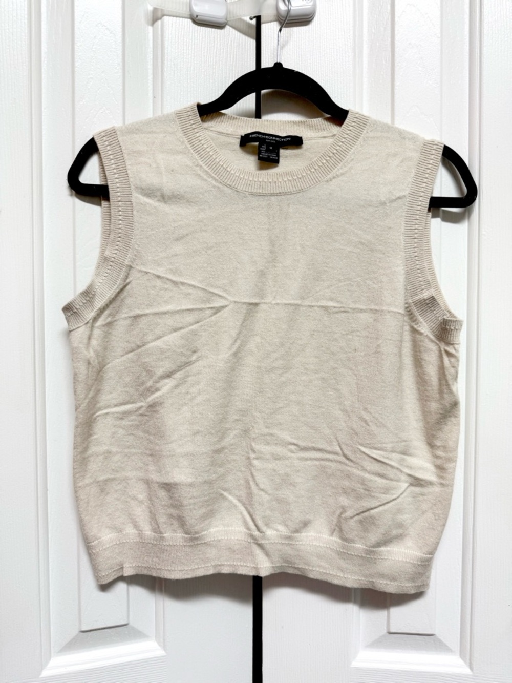 French Connection Cream Ribbed Crewneck Tank Top